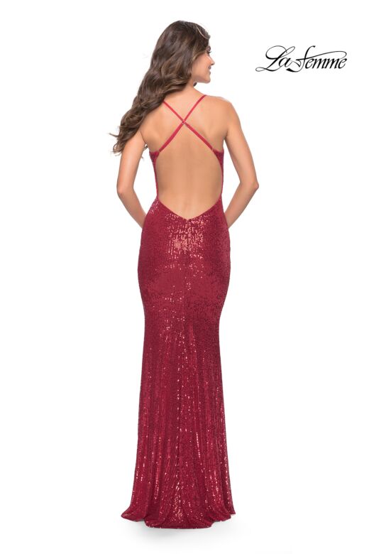 La Femme 31031 Crisscross Back V-Neck Dress
