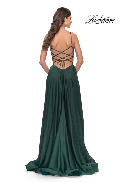La Femme 31105 Curved Neckline Lace-Up Back Dress