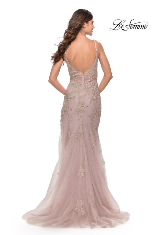 La Femme 31126 Slit Skirt Lace Dress