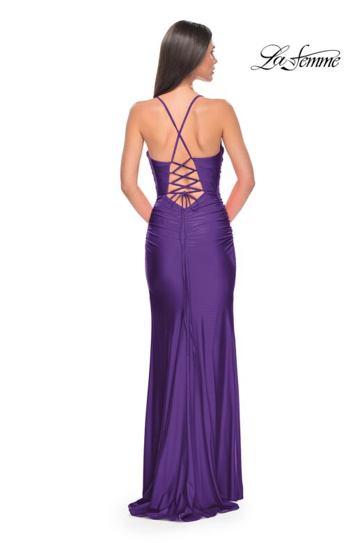 La Femme 31130 High-Slit Ruched Bodice Dress