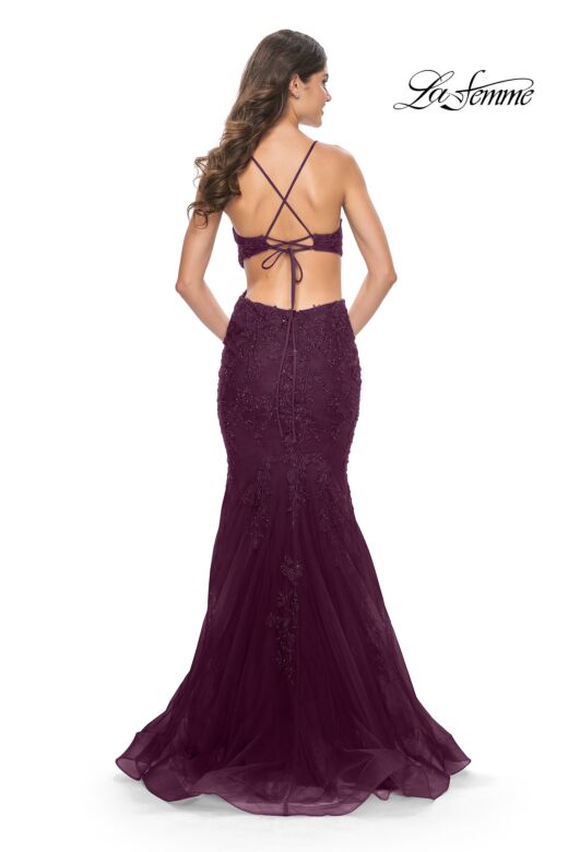 La Femme 31132 Lace Applique Side Cut-out Mermaid Dress