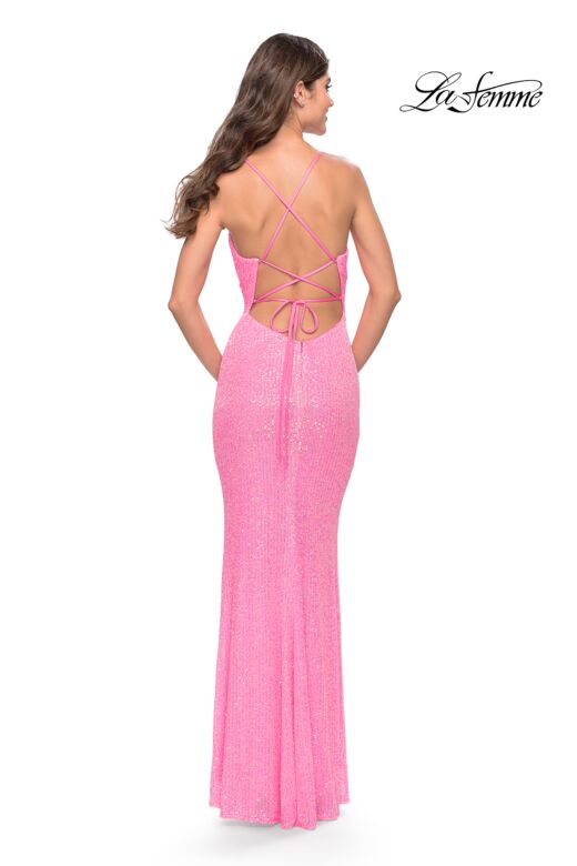 La Femme 31137 V-Neck Lace-Up Back Dress