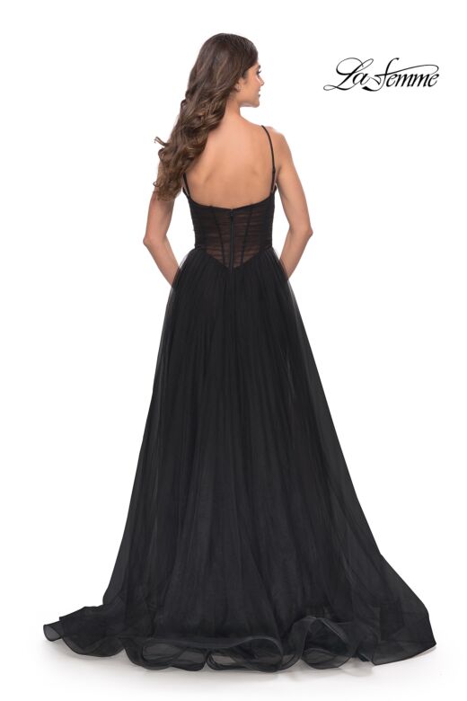 La Femme 31147 Illusion Bodice Slit Skirt Dress