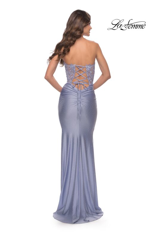La Femme 31180 Lace Corset Ruched Skirt Strapless Dress