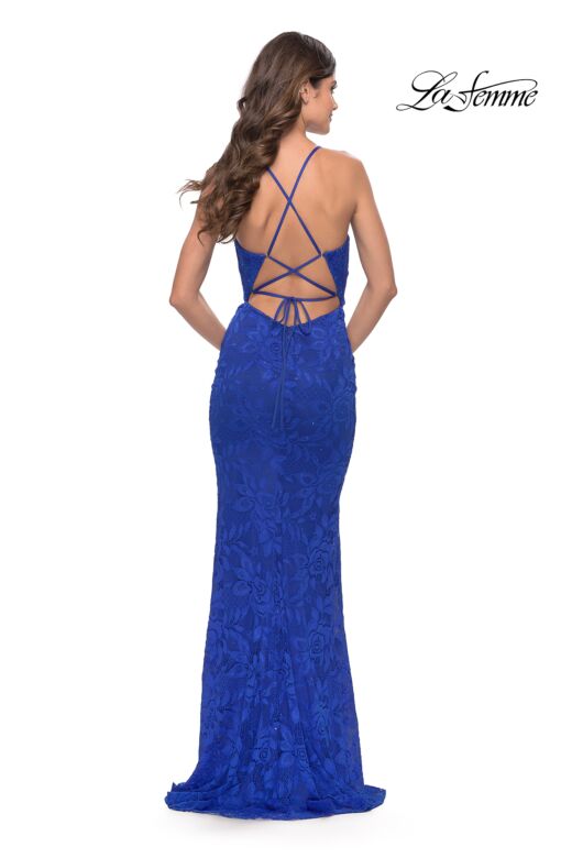 La Femme 31234 V-Neck Lace-Up Back Dress