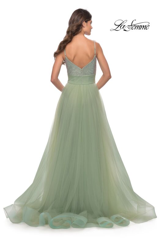 La Femme 31238 Rhinestone Top Ruched Waist Dress