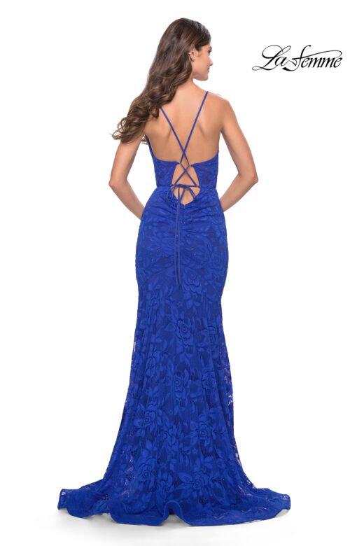 La Femme 31249 Lace-Up Back Slit Skirt Dress