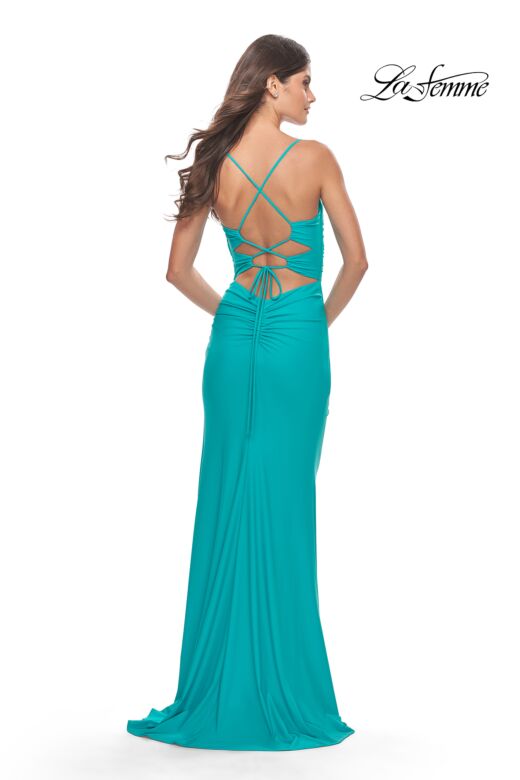La Femme 31264 Lace-Up Back Slit Skirt Back Dress