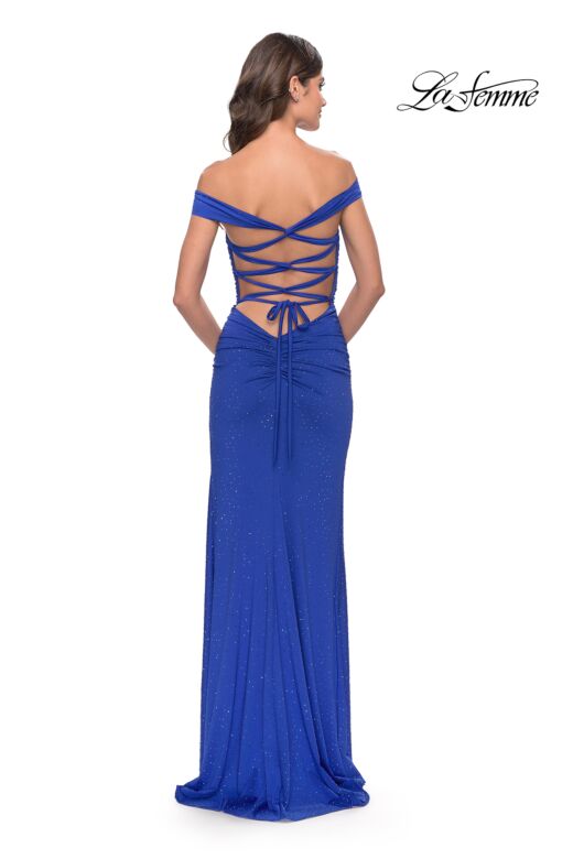 La Femme 31276 Off The Shoulder Hot Fix Lace-Up Dress