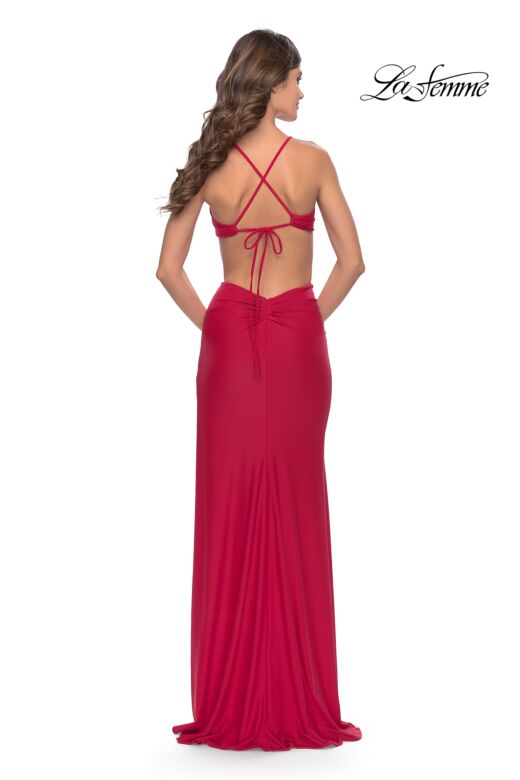 La Femme 31292 High Slit Low V-Neck Dress