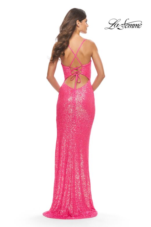 La Femme 31298 Lace-Up Back Slit Skirt Dress