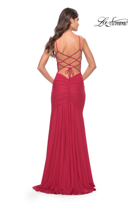 La Femme 31331 Faux Wrap Lace-Up Back Dress