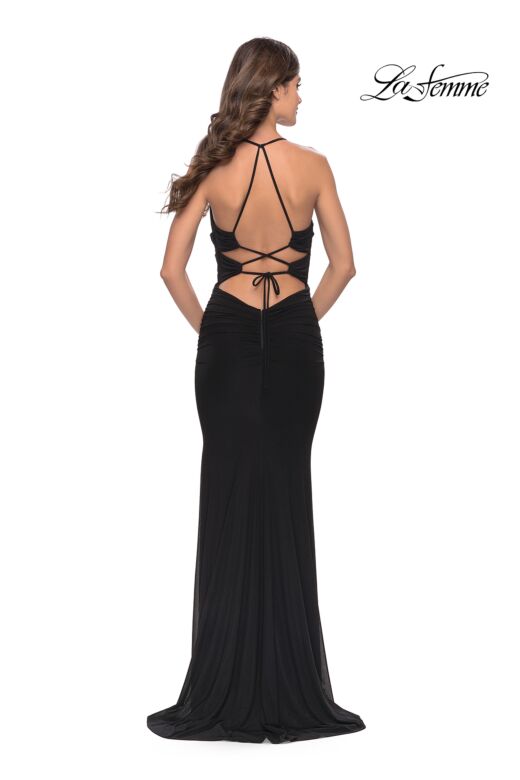 La Femme 31334 Multiple Cutout Lace-Up Ruched Dress