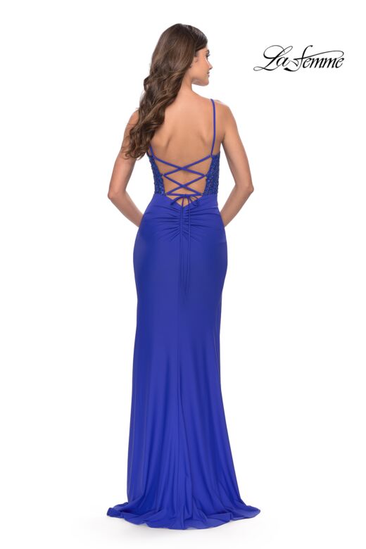 La Femme 31335 Lace Applique Illusion V-Neckline Dress