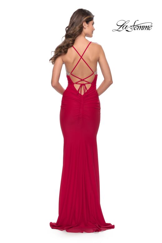 La Femme 31337 Sheer Rhinestone-Studded Bodice Dress