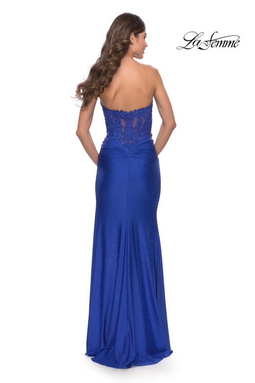 La Femme 31343 Ruched Skirt Lace Corset Strapless Dress
