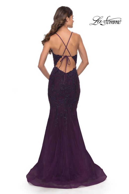 La Femme 31344 Open Strappy Back Sheer Bodice Mermaid Dress