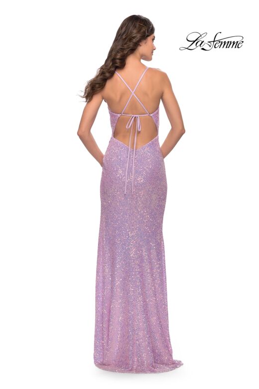 La Femme 31349 Notched Sweetheart Neckline Strappy Tie-Back Dress