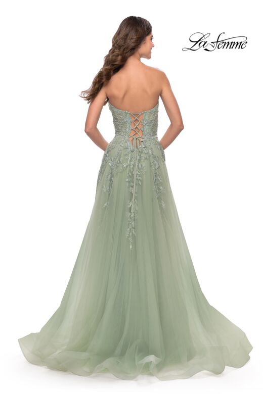 La Femme 31363 High Slit Ruched Top Strapless Dress