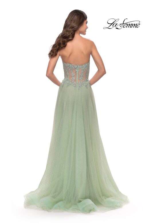 La Femme 31367 Lace Corset High Slit Strapless Dress