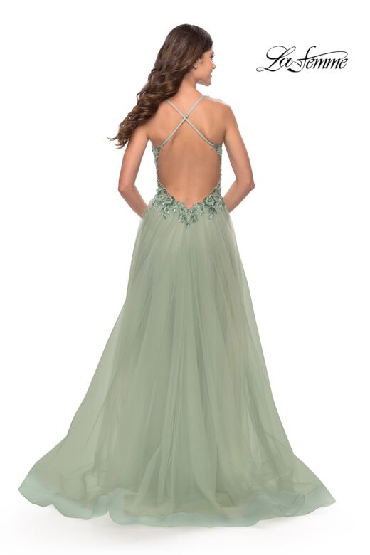 La Femme 31369 Criss Cross Back Floral Top Dress