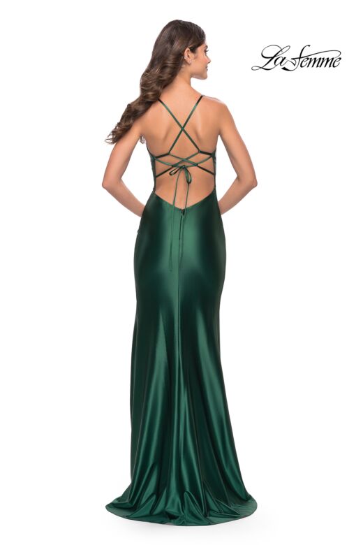 La Femme 31375 Deep V-Neckline Lace-Up Back Dress