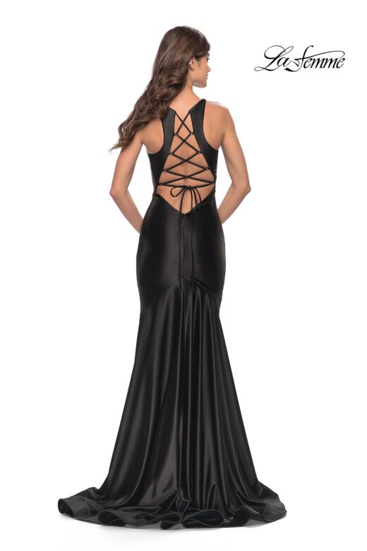La Femme 31377 Plunging V-Neckline Lace-Up Back Dress