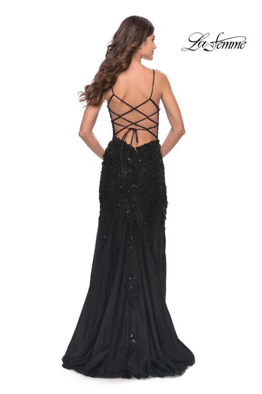 La Femme 31382 Sheer Corset Cutaway Slit Embroidered Dress