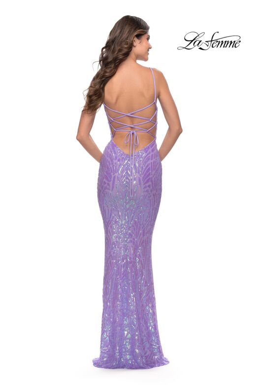 La Femme 31390 Geometric Sequin Lace-Up Dress