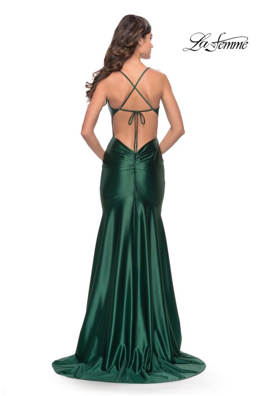La Femme 31397 Draped Neckline Low Open Tie-Back Dress