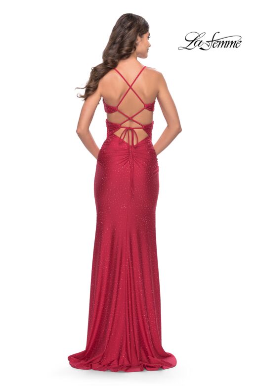La Femme 31399 Rhinestone-Embellished V-Neckline Dress