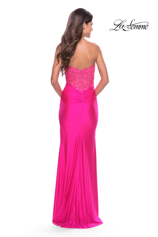 La Femme 31411 Sheer Lace Bodice Strapless Sweetheart Neckline Dress