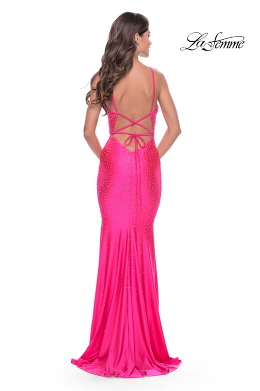 La Femme 31413 Surplice V-Neckline Rhinestone-Studded Bodice Dress