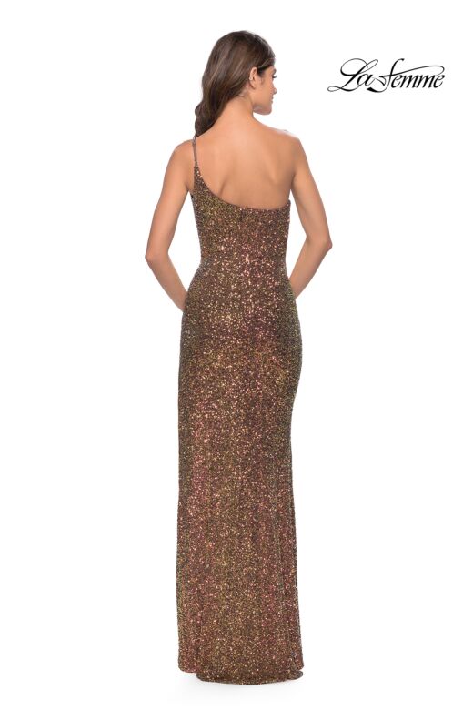 La Femme 31426 Side Slit One Shoulder Sequin Dress