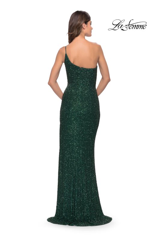 La Femme 31427 Cutaway Slit One Strap Sequin Dress