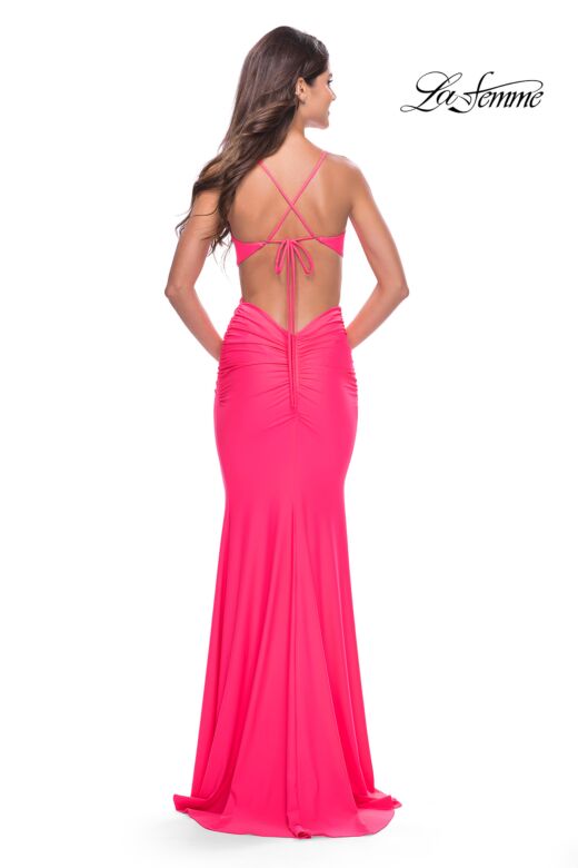 La Femme 31428 Side Cutout Plunging Neck Dress