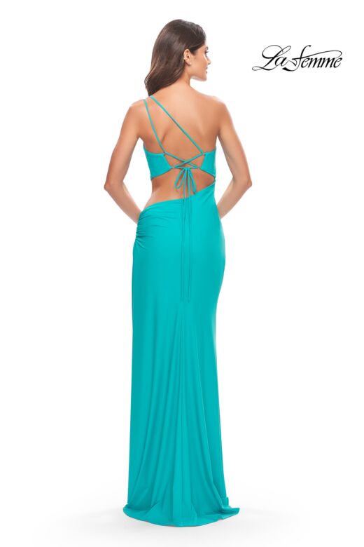 La Femme 31443 Side Slit One Shoulder Cutout Dress