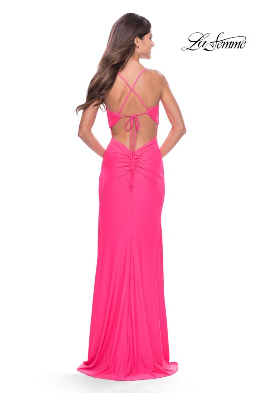 La Femme 31446 Knotted Bust Tie Back High Slit Dress