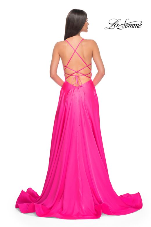 La Femme 31448 Surplice V-Neckline Rhinestone-Studded Bodice Dress