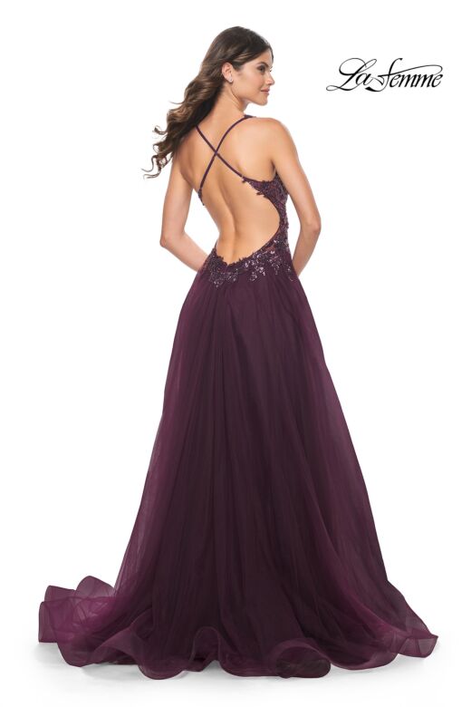 La Femme 31471 Criss Cross Back Floral Top Dress