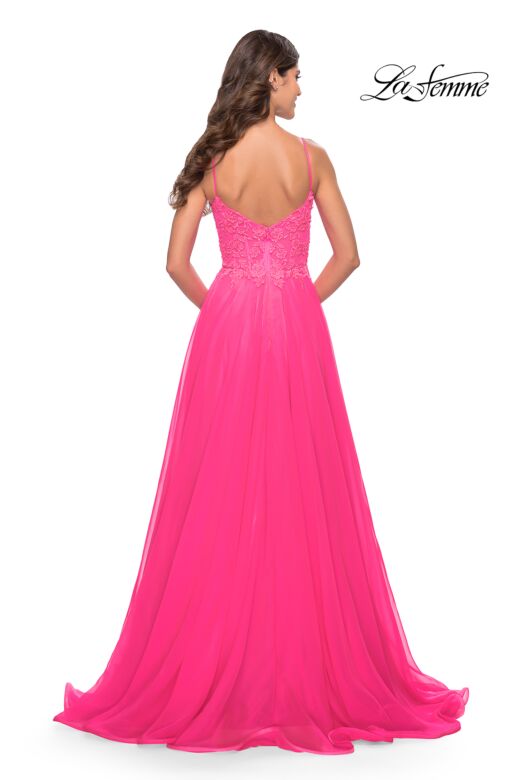 La Femme 31506 Lace Corset High Slit Dress