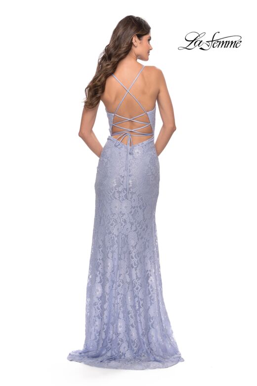 La Femme 31510 V-Neckline Open Lace-Up Back Dress