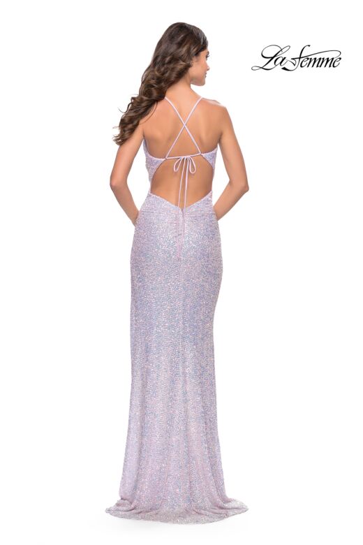 La Femme 31517 Cowl Neckline Open Lace-up Back Dress