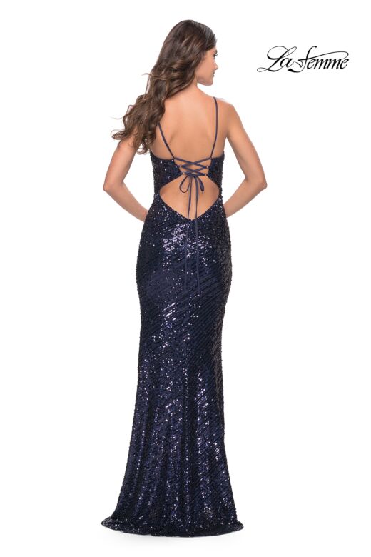 La Femme 31518 Slight Scoop Neckline Lace-Up Back Dress