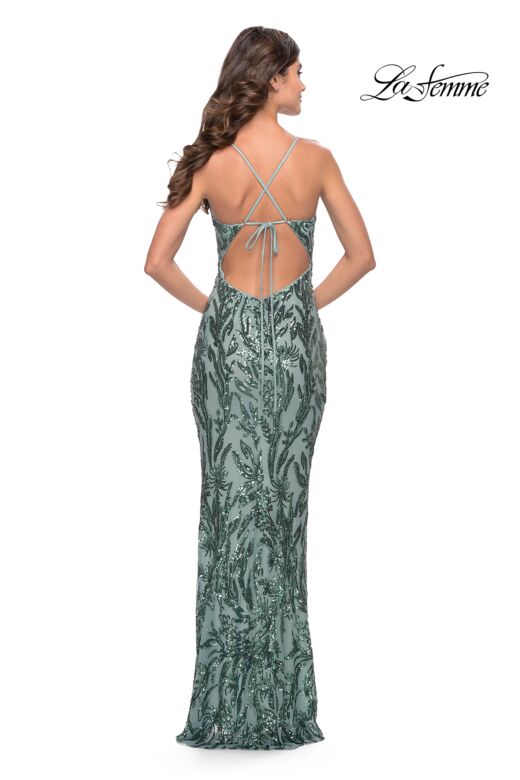 La Femme 31522 Plunging V-Neckline Lace-Up Back Dress
