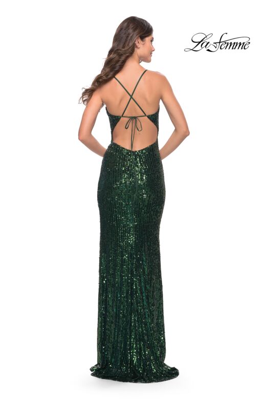 La Femme 31529 Deep V-Neckline Open Tie-Up Back Dress