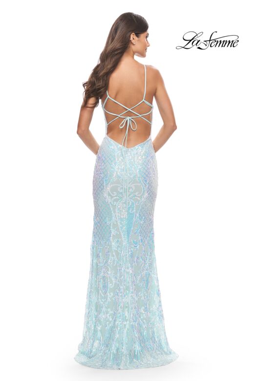 La Femme 31547 Deep V-Neckline Lace-Up Back Dress