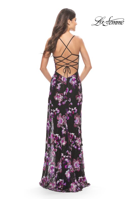 La Femme 31597 Floral Print Shallow V-Neckline Dress