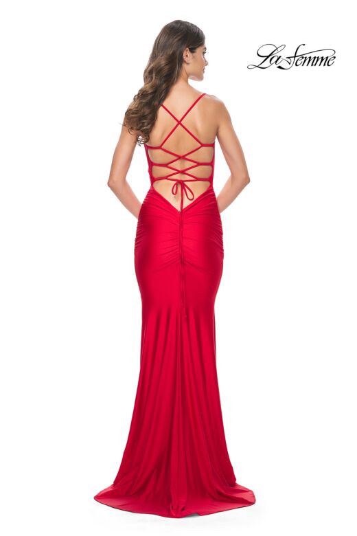 La Femme 31618 Surplice Bodice Lace-Up Back Dress