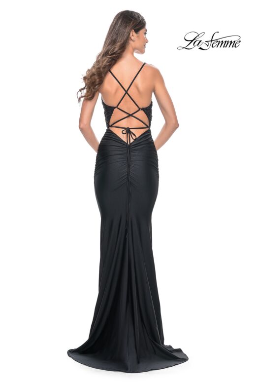 La Femme 31920 Embellished Bodice Lace-Up Back Dress
